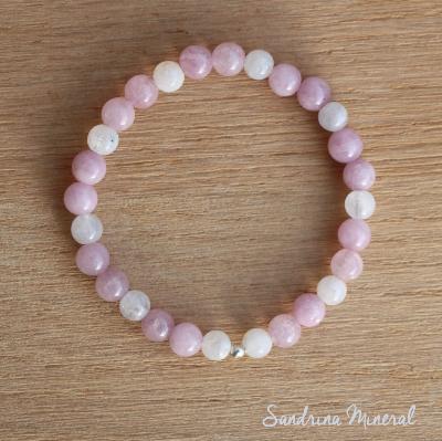 Bracelet Kunzite & Pierre de Lune - Perles 6mm 