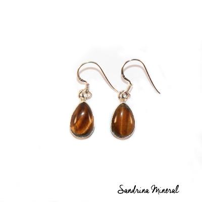 Boucles d'oreilles Œil de tigre et Argent 925 - Gouttes