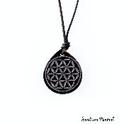 Pendentif Obsidienne noire - Fleur de vie