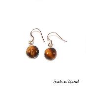 Boucles d'oreilles Œil de tigre et Argent 925 - rondes