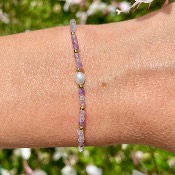 Bracelet Fluorite et Perle d'eau douce - Perles 3mm facettées