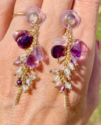 Boucles d'oreilles "Grappe de raisin" Fluorite