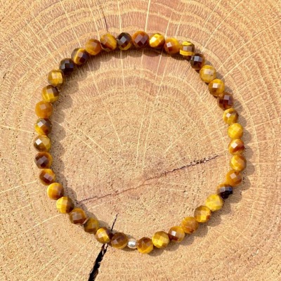 Bracelet Œil de tigre - perles facettées 4 mm 