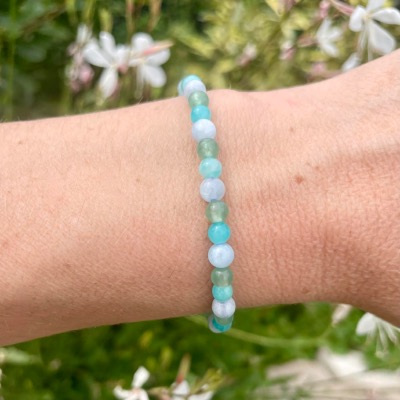 Bracelet Symphonie Bleu Vert - perles rondes 4 mm