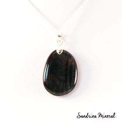 Pendentif Oeil De Faucon En Pierre Plate - Collier Chakra, Pierre Naturelle, Neuf Avec étiquettes, Idéal Bien-être Et Style