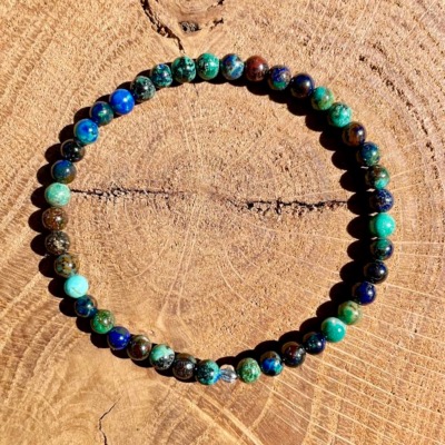 Bracelet Azurite-Malachite - perles rondes 4 mm